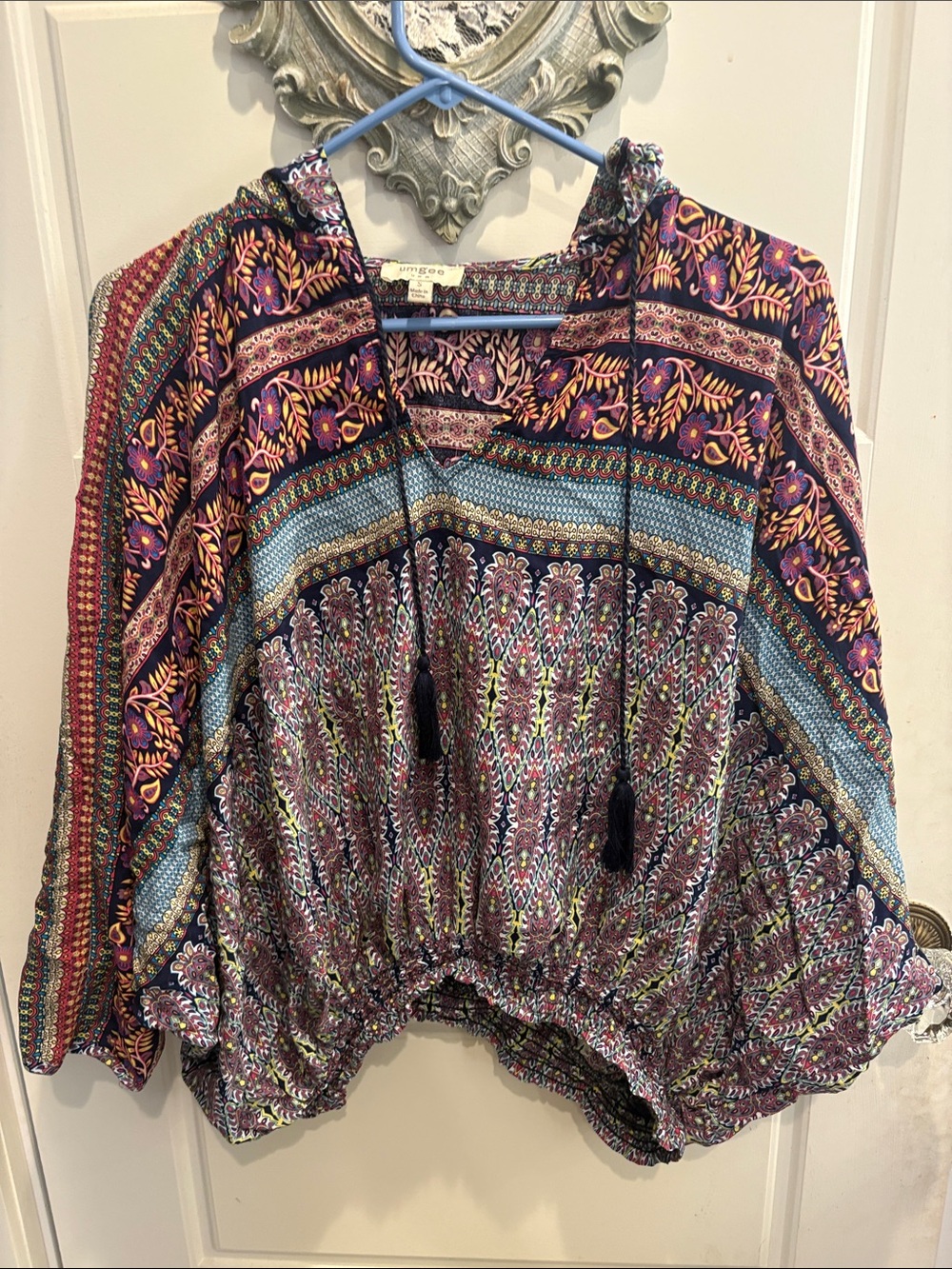 Umgee Boho Floral Hooded Peasant Top - Purple Multi